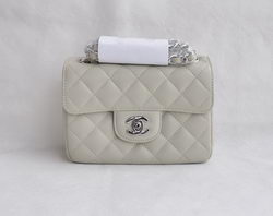 AAA Chanel Classic Rice White Lambskin Silver Chain Quilted Flap Bag Fake
